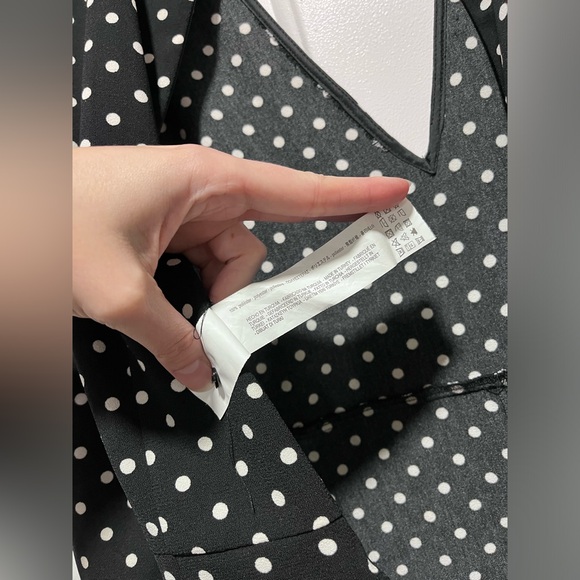 SOLD ZARA Black White Polka Dot Long sleeve Pant Jumpsuit Baggy leg Zip V neck - Picture 10 of 14